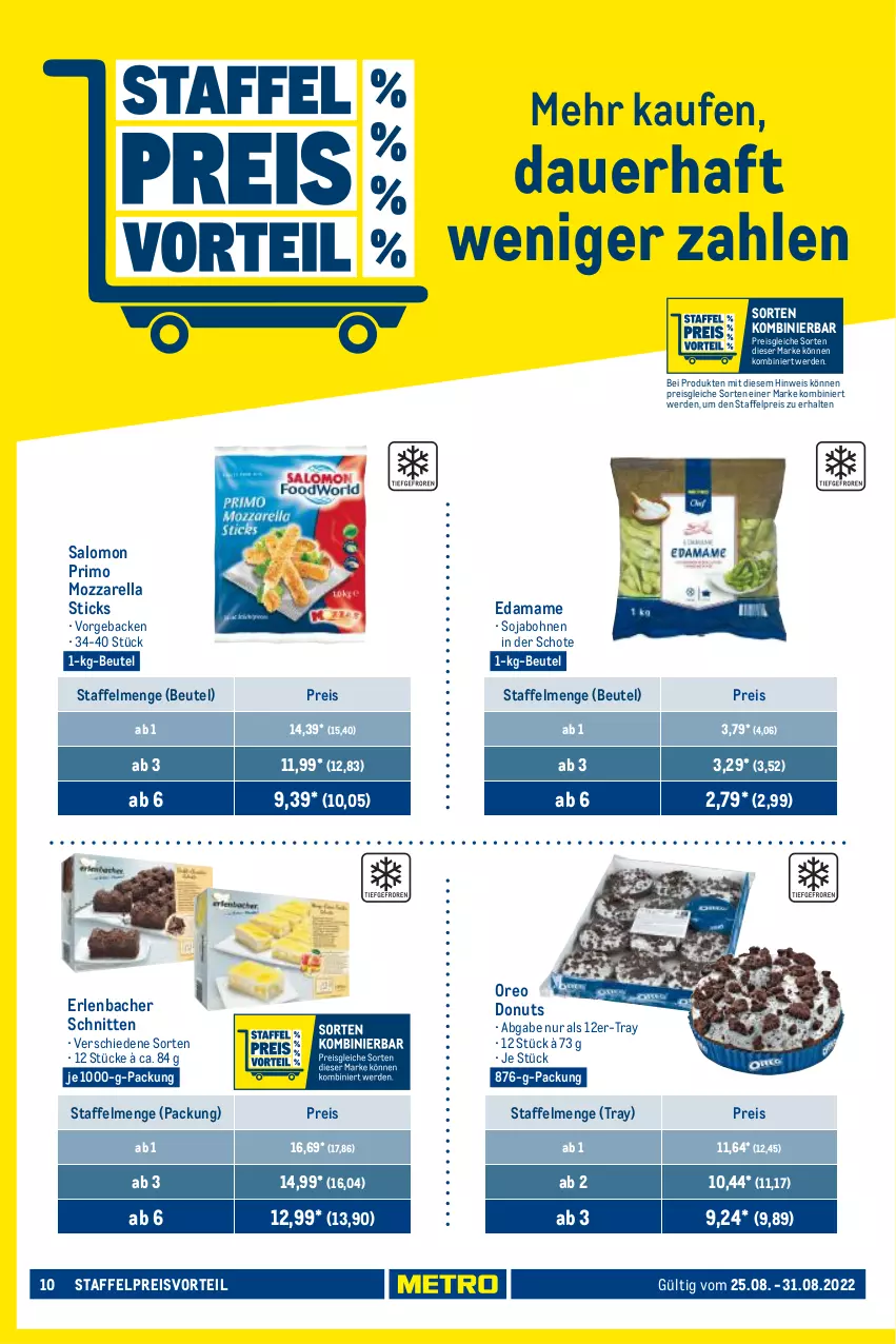 Aktueller Prospekt Metro - Food - von 25.08 bis 31.08.2022 - strona 10 - produkty: auer, beutel, bohne, bohnen, Donut, donuts, eis, erde, geback, mam, mozzarella, oreo, preisvorteil, reis, rel, salomon, schnitten, soja, Ti