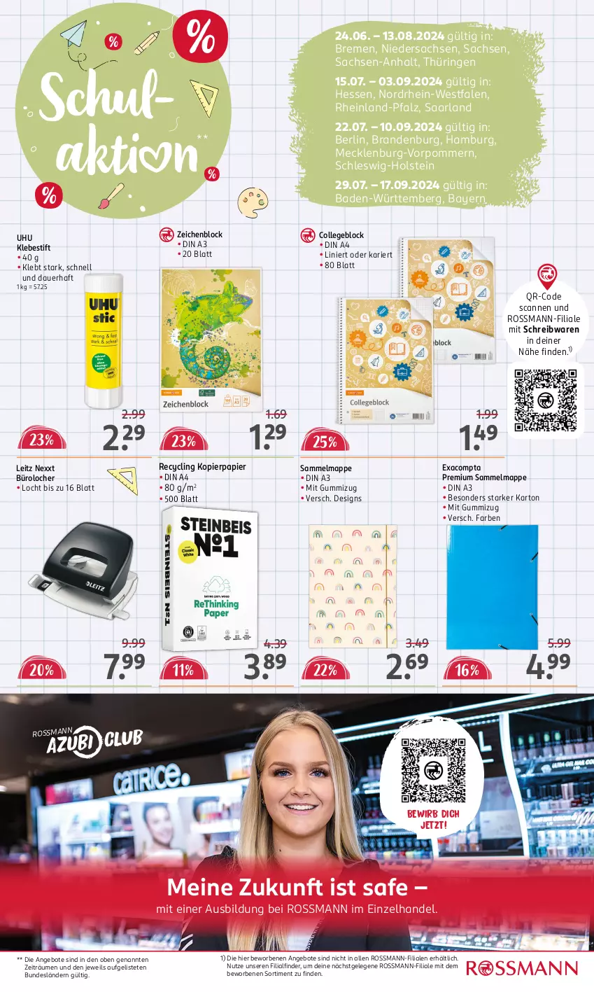 Aktueller Prospekt Rossmann - Prospekte - von 24.06 bis 13.08.2024 - strona 16 - produkty: angebot, angebote, arla, auer, Bad, Clin, collegeblock, din a4, kopierpapier, leitz, LG, papier, ring, sac, schreibwaren, Ti, uhu, usb, zeichenblock