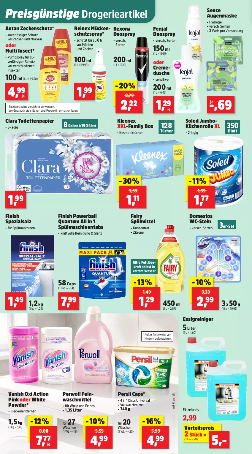 Aktueller Prospekt Thomas Philipps - von 07.04 bis 11.04.2026 - strona 12 - produkty: Augenmaske, Autan, ball, bio, biozidprodukte, Cap, creme, cremedusche, deo, deospray, domestos, dusche, eis, essig, fairy, Finish, Fleckenentferner, jumbo, Kinder, kosmetik, Kosmetiktücher, kraft, küche, Küchen, küchenrolle, Maske, oxi action, papier, persil, perwoll, powerball, Rauch, reiniger, Reinigung, reis, rexona, rwe, salz, sekt, Spezi, spülmaschinen, spülmaschinentabs, spülmittel, Ti, toilettenpapier, tücher, vanish, vanish oxi action, vollwaschmittel, vorteilspreis, waschmittel, wasser, wolle, zitrone