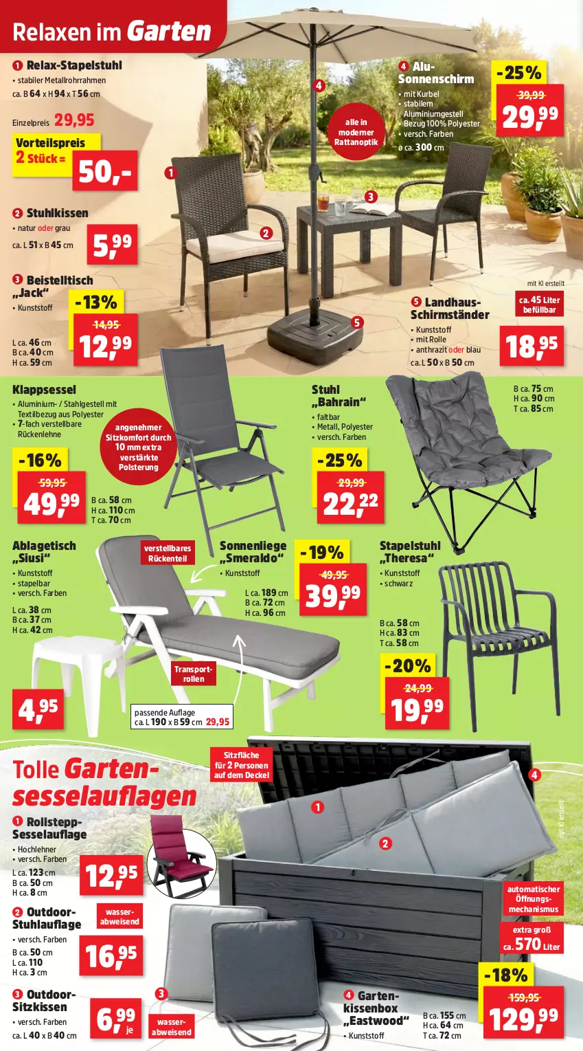 Aktueller Prospekt Thomas Philipps - von 07.04 bis 11.04.2026 - strona 6 - produkty: aluminiumgestell, auto, axe, beistelltisch, decke, Deckel, eis, ente, Garten, kissen, klappsessel, LG, Liege, mm extra, Mode, natur, reis, rel, resa, schirmständer, sessel, sitzkissen, sonnenliege, Sport, stapelstuhl, stuhl, stuhlkissen, Ti, tisch, vorteilspreis, wasser