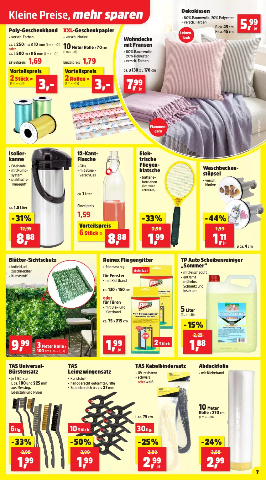 Aktueller Prospekt Thomas Philipps - von 07.04 bis 11.04.2026 - strona 7 - produkty: auto, batterie, batterien, Bau, baumwolle, Beba, bügel, bürste, bürsten, decke, dekokissen, edelstahl, eis, fenster, flasche, fliegengitter, Geschenkpapier, isolierkanne, kissen, lamm, leine, LG, Liege, papier, reiniger, reis, Scheibenreiniger, sekt, Ti, tisch, tragegriff, vorteilspreis, waschbecken, wolle