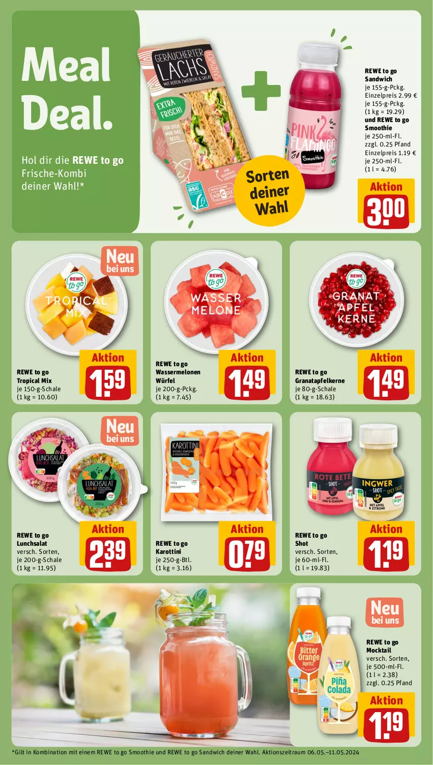 Aktueller Prospekt Rewe - Prospekte - von 06.05 bis 11.05.2024 - strona 21 - produkty: apfel, eis, grana, granatapfel, granatapfelkerne, melone, melonen, Rana, reis, salat, sandwich, Schal, Schale, smoothie, Ti, wasser, wassermelone, wassermelonen, würfel