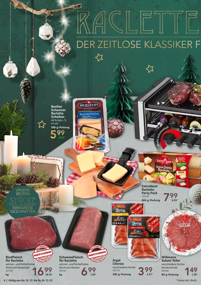 Aktueller Prospekt Selgros - Food - von 15.12 bis 24.12.2022 - strona 6 - produkty: beef, bett, Betten, chorizo, eis, elle, fleisch, reis, rind, rindfleisch, roastbeef, salami, schwein, schweine, schweinefleisch, teller, Ti, wein, weine, wiltmann