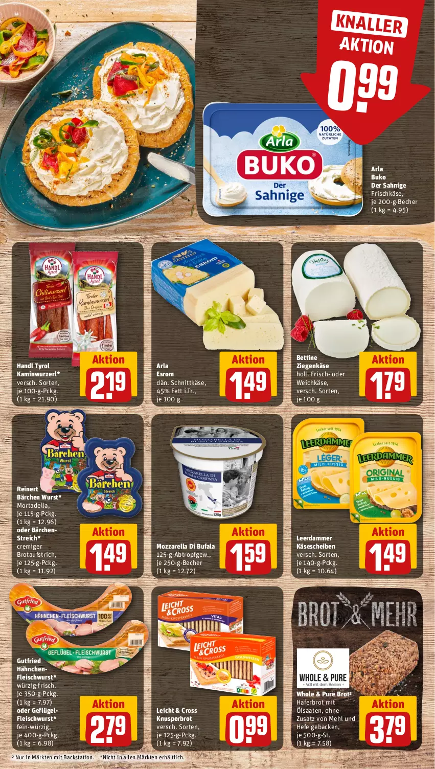 Aktueller Prospekt Rewe - Prospekte - von 30.09 bis 05.10.2024 - strona 13 - produkty: arla, arla buko, aufstrich, Becher, bett, brot, brotaufstrich, Buko, dell, di bufala, eis, esrom, fleisch, fleischwurst, frischkäse, geback, Geflügel, gutfried, hafer, Hähnchenfleisch, Hefe, Kamin, Kaminwurz, Käse, käsescheiben, leerdammer, mehl, mortadella, mozzarella, reinert, rel, schnittkäse, Ti, weichkäse, wurst, ziegenkäse