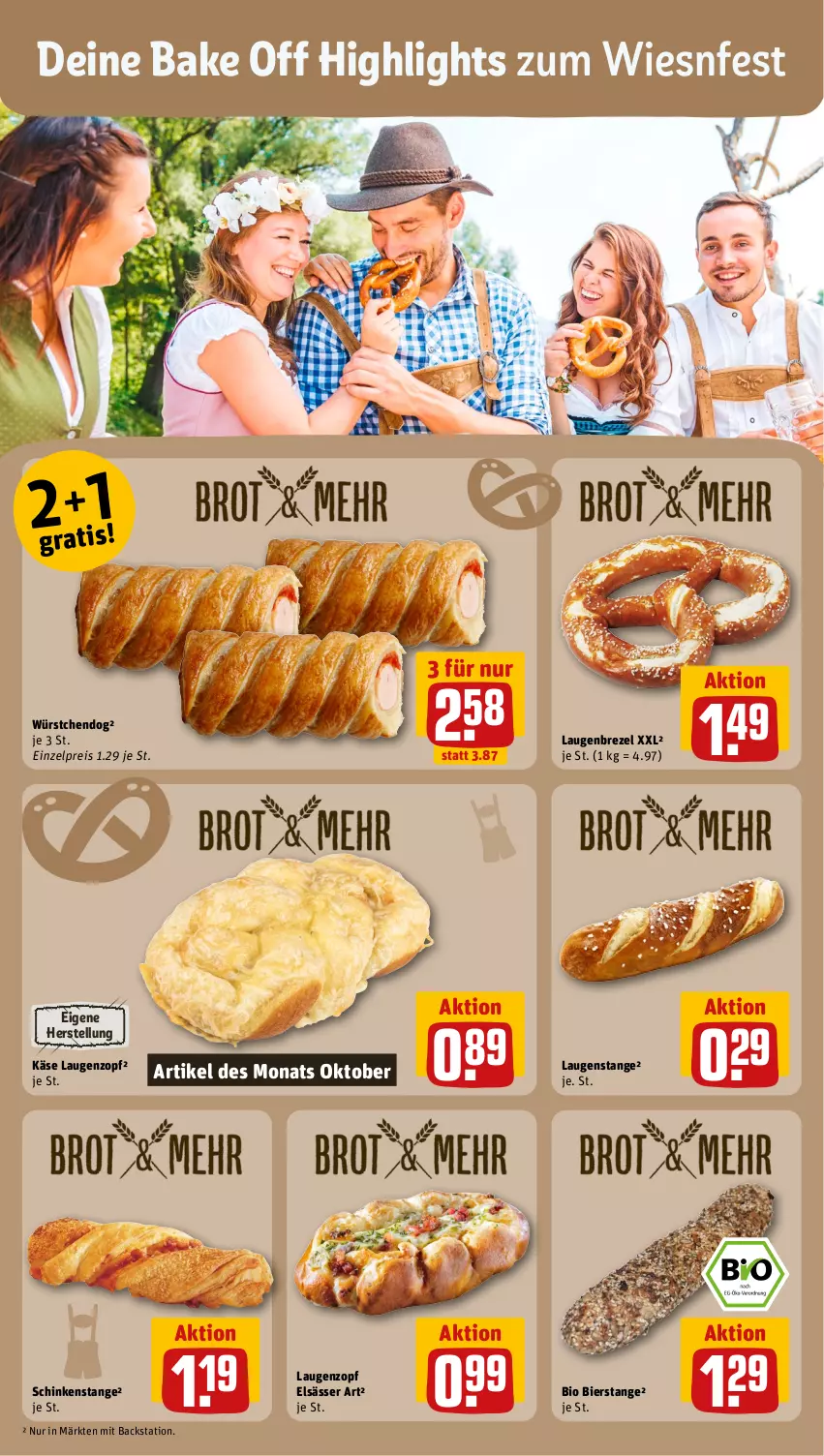 Aktueller Prospekt Rewe - Prospekte - von 30.09 bis 05.10.2024 - strona 14 - produkty: bier, bio, brezel, eis, elsässer art, Käse, Laugenbrezel, Laugenstange, reis, schinken, Ti, würstchen