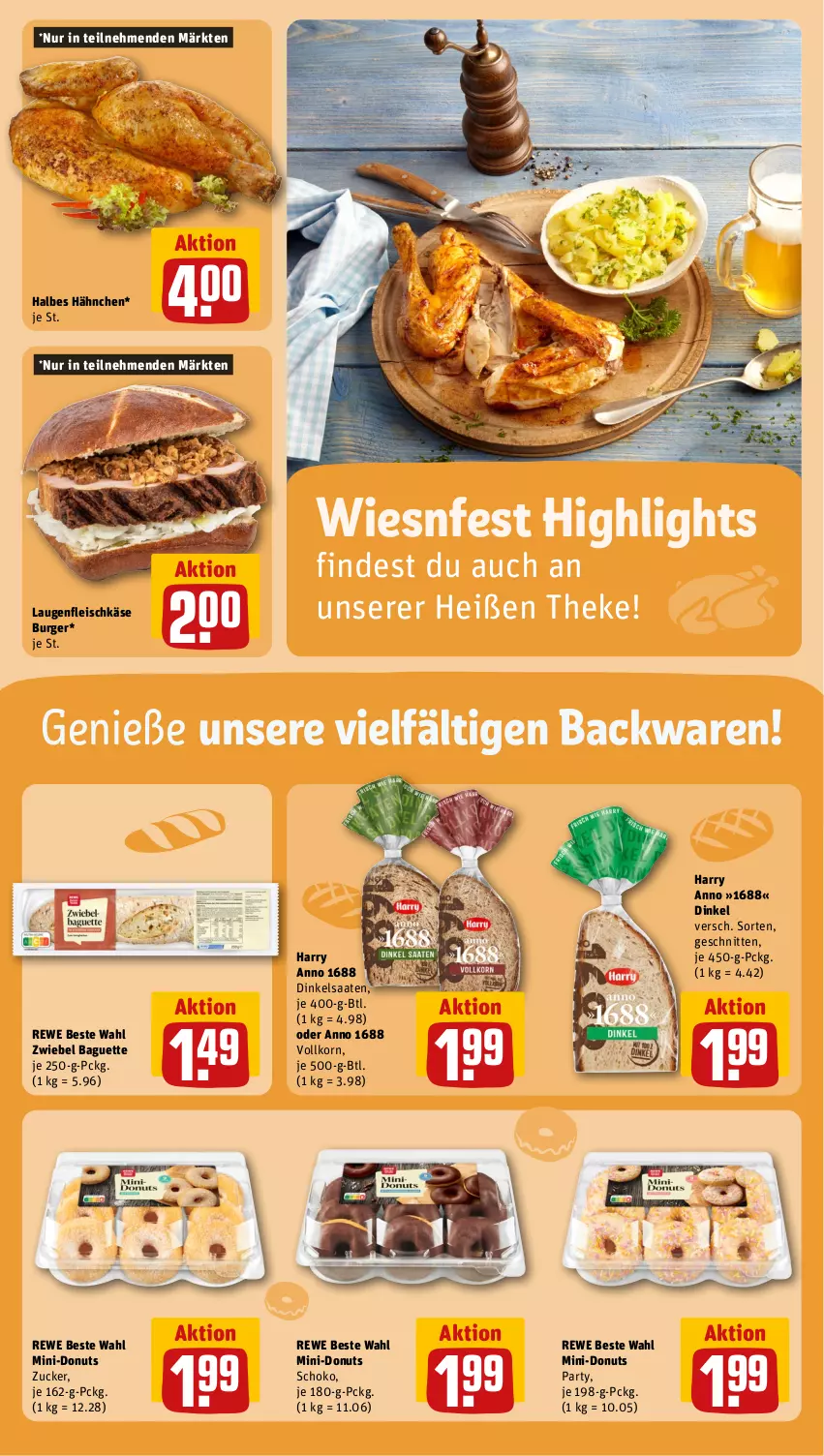 Aktueller Prospekt Rewe - Prospekte - von 30.09 bis 05.10.2024 - strona 15 - produkty: backwaren, baguette, burger, Donut, donuts, eis, fleisch, fleischkäse, Käse, korn, rewe beste wahl, schnitten, schoko, Ti, zucker, zwiebel