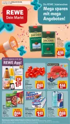 Gazetka promocyjna Rewe - Prospekte - Gazetka - ważna od 05.10 do 05.10.2024 - strona 1 - produkty: aktionspreis, angebot, angebote, bio, bohne, bohnen, bohnenkaffee, braten, chili, coupon, drink, eis, energy drink, fleisch, gemahlener bohnenkaffee, gulasch, Hohes C, jacobs, jacobs krönung, jungbullen, kaffee, knoppers, knorr, knorr fix, nuss, nussriegel, red bull, reis, riegel, rind, rinder, rinder-rouladen, Romatomaten, rouladen, saft, säfte, Schal, Schale, storck, telefon, Ti, tomate, tomaten, uhr