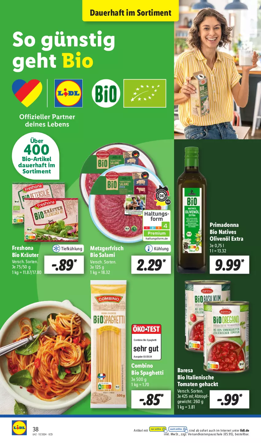 Aktueller Prospekt Lidl - Aktionsprospekt - von 22.04 bis 27.04.2024 - strona 48 - produkty: auer, bio, kräuter, natives olivenöl, ndk, olive, oliven, olivenöl, olivenöl extra, resa, salami, Schal, Schale, spaghetti, Ti, tomate, tomaten