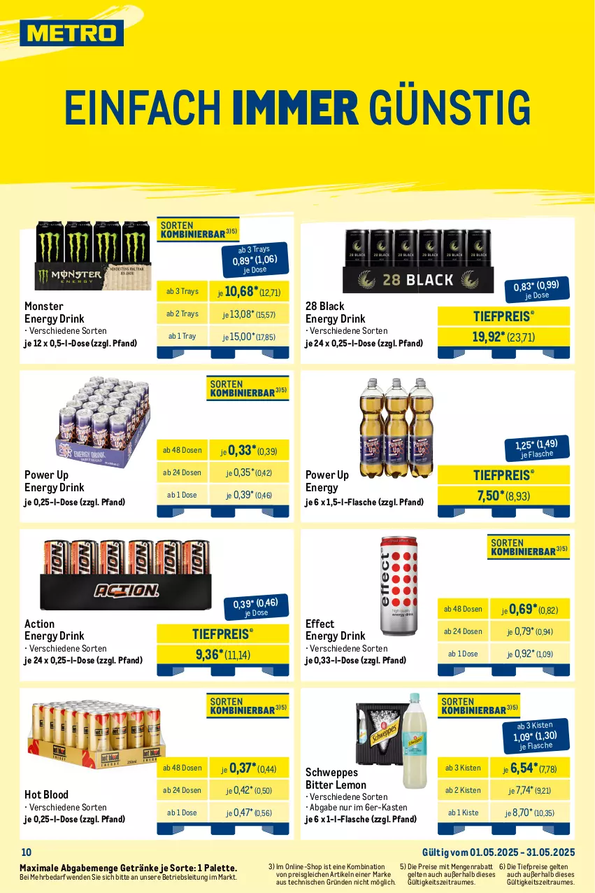 Aktueller Prospekt Metro - Monats-Mix - von 01.05 bis 31.05.2025 - strona 10 - produkty: Alwa, bitter lemon, brunnen, drink, drinks, Effect, eis, eiskaffee, energy drink, flasche, gerolsteine, gerolsteiner, getränk, getränke, hochwald, je 500-ml-flasche, kaffee, kakao, lack, milch, mineralwasser, monster, Monster Energy, Palette, reis, schweppes, steiner, Ti, tiefpreis, vita, volvic, wasser
