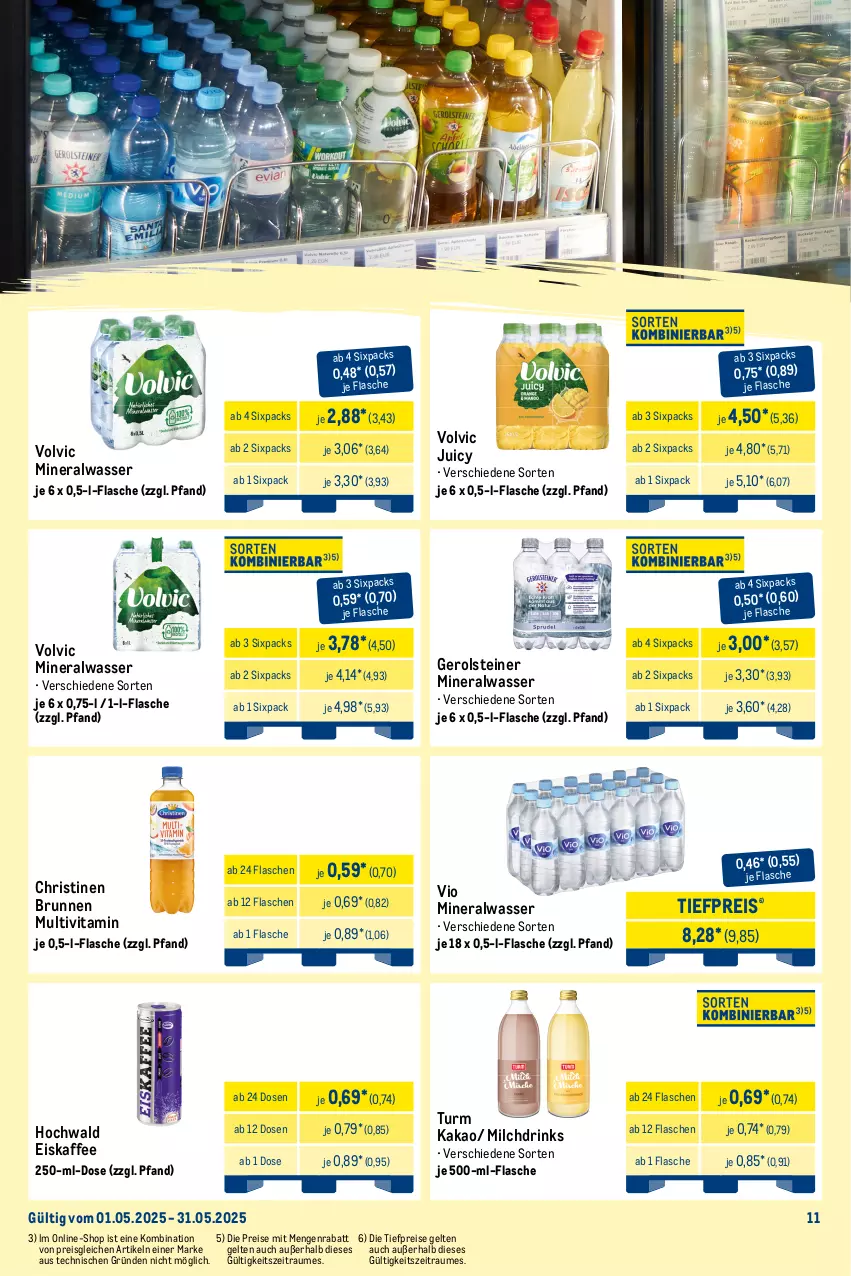 Aktueller Prospekt Metro - Monats-Mix - von 01.05 bis 31.05.2025 - strona 11 - produkty: Alwa, bitter lemon, brunnen, drink, drinks, Effect, eis, eiskaffee, energy drink, flasche, gerolsteine, gerolsteiner, getränk, getränke, hochwald, je 500-ml-flasche, kaffee, kakao, lack, milch, mineralwasser, monster, Monster Energy, Palette, reis, schweppes, steiner, Ti, tiefpreis, vita, volvic, wasser