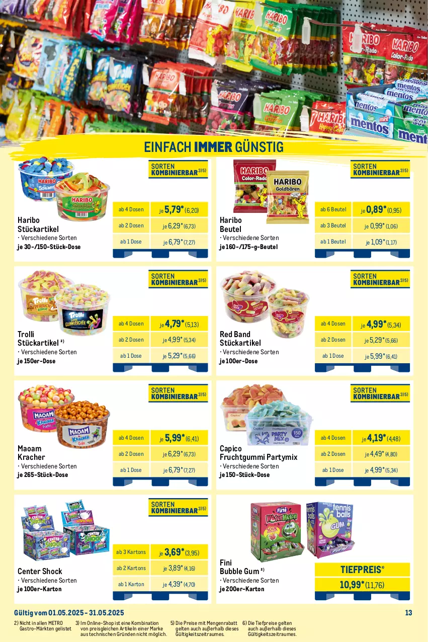 Aktueller Prospekt Metro - Monats-Mix - von 01.05 bis 31.05.2025 - strona 13 - produkty: beutel, Cap, eis, ente, frucht, fruchtgummi, haribo, kaugummi, kracher, maoam, Metro, reis, Ti, tiefpreis, trolli, zucker