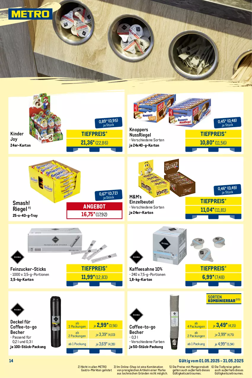Aktueller Prospekt Metro - Monats-Mix - von 01.05 bis 31.05.2025 - strona 14 - produkty: angebot, Becher, beutel, chips, cracker, crunchips, decke, Deckel, eis, erdnuss, erdnüsse, kaffee, Kinder, knoppers, lays, lorenz, lorenz crunchips, Metro, nuss, nussriegel, pringles, reis, riegel, ring, sahne, Ti, tiefpreis, tuc, ültje, ültje erdnüsse, zucker