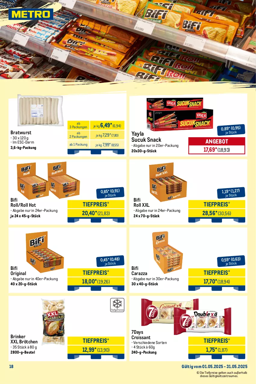 Aktueller Prospekt Metro - Monats-Mix - von 01.05 bis 31.05.2025 - strona 18 - produkty: angebot, apfel, Apfelschorle, Becher, beutel, bifi, blume, blumen, blumenöl, bratwurst, brötchen, Croissant, eis, flasche, getränk, getränke, gin, mehl, milch, Muffin, muffins, Palette, reis, sahne, salz, schlagsahne, schorle, snack, sonnenblume, sonnenblumen, sonnenblumenöl, Sucuk, Ti, tiefpreis, weizenmehl, wurst, zucker