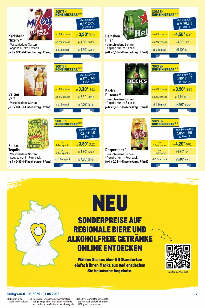 Aktueller Prospekt Metro - Monats-Mix - von 01.05 bis 31.05.2025 - strona 7 - produkty: alkohol, alkoholfreie getränke, angebot, angebote, bier, Biere, bitburger, burger, decke, desperados, eis, flasche, getränk, getränke, gin, heineken, karlsberg, karlsberg mixery, krombache, krombacher, krombacher pils, Metro, Mixer, mixery, Palette, pils, pilsener, premium pils, reis, tequila, Ti, veltins