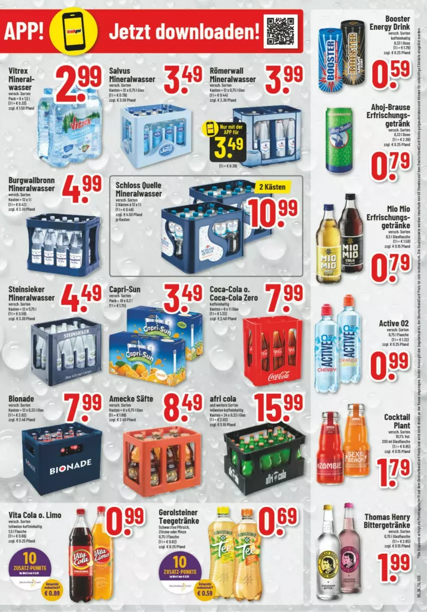 Aktueller Prospekt Trinkgut - Prospekte - von 30.01 bis 03.02.2024 - strona 4 - produkty: Afri Cola, ahoj-brause, Alwa, amecke, brause, burgwallbronn, Cap, capri-sun, coca-cola, cocktail, cola, drink, elle, energy drink, gerolsteine, gerolsteiner, getränk, getränke, mineralwasser, Mio Mio, pfirsich, säfte, steiner, Steinsieker, tee, thomas henry, Ti, vitrex, wasser, ZTE