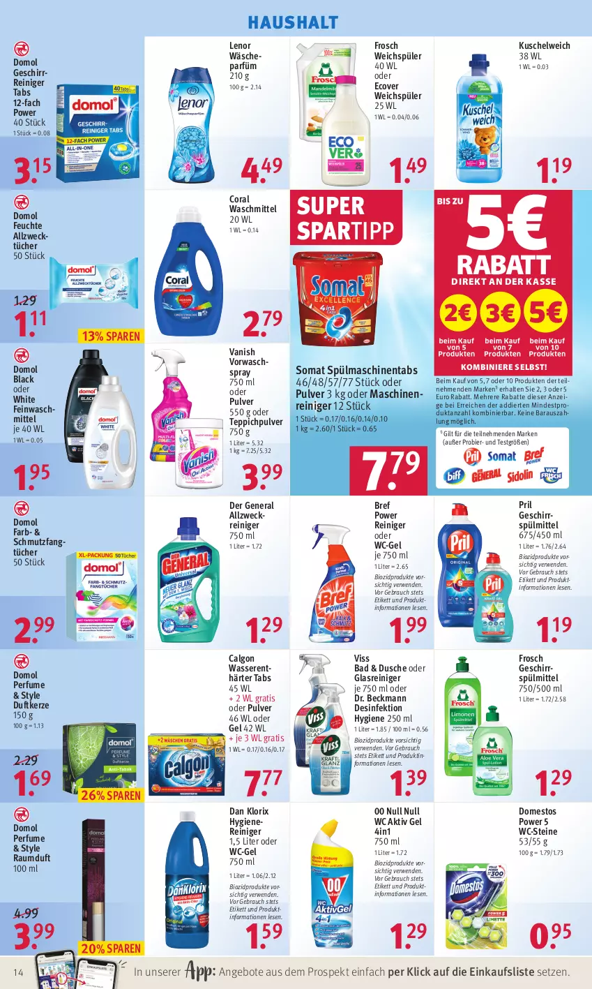 Aktueller Prospekt Rossmann - Prospekte - von 28.02 bis 04.03.2022 - strona 14 - produkty: aktiv gel, allzweckreiniger, Allzwecktücher, angebot, angebote, Bad, bier, bio, biozidprodukte, Bref, bref power, calgon, Coral, Desinfektion, domestos, Domol, Dr. Beckmann, Duftkerze, dusche, Fangtücher, feinwaschmittel, Frosch, geschirr, geschirrspülmittel, Glasreiniger, HP, kerze, Kuschelweich, lack, lenor, LG, maschinenreiniger, pril, Rauch, Raumduft, reiniger, rwe, somat, spartipp, spülmaschinen, spülmaschinentabs, spülmittel, teppich, Ti, tücher, vanish, wäscheparfüm, waschmittel, wasser, wasserenthärter, Wasserenthärter Tabs, wc-gel, WC-Steine, weck, weichspüler