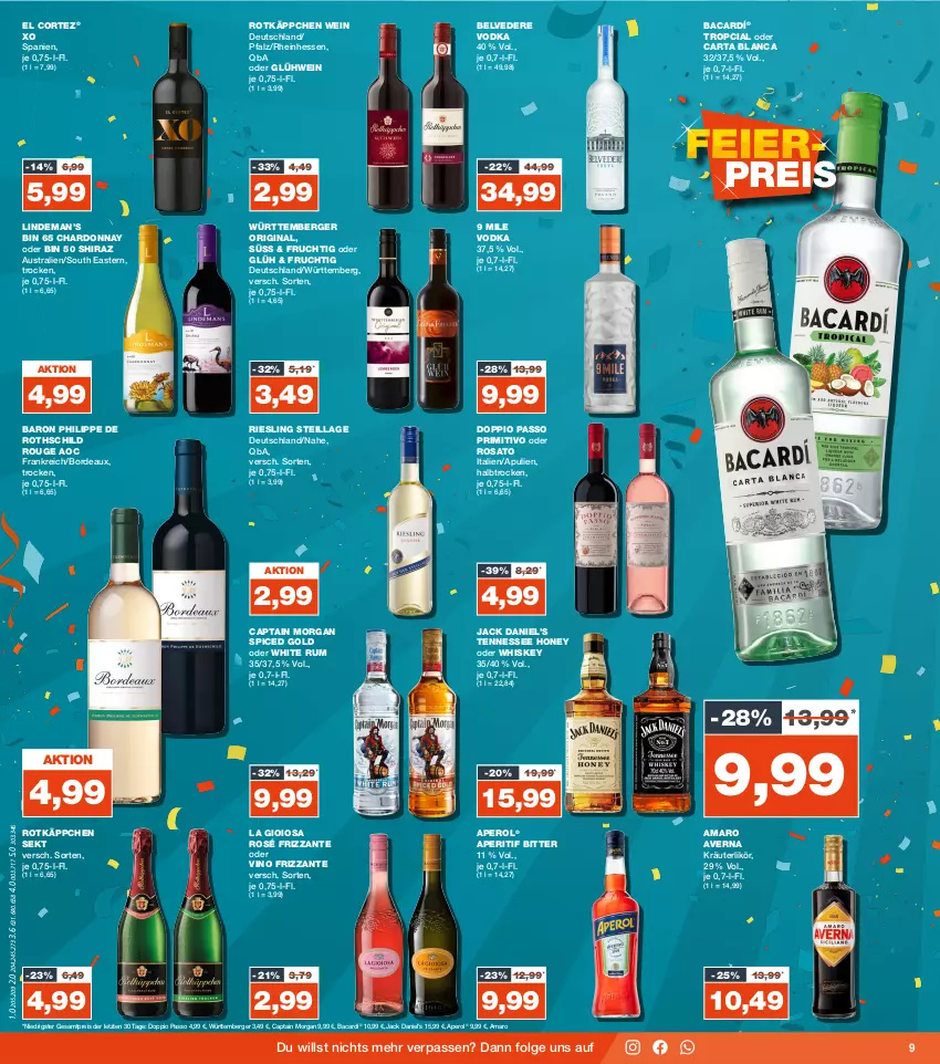 Aktueller Prospekt Real - von 09.10 bis 14.10.2023 - strona 9 - produkty: amaro, aperitif, aperol, aust, averna, Berger, Cap, captain morgan, chardonnay, doppio passo, eis, frizzante, frucht, gin, Glühwein, jack daniel, Jack Daniel’s, kräuter, kräuterlikör, La Gioiosa, LG, likör, passo, primitivo, reis, riesling, rosato, rotkäppchen, rouge, rum, sekt, Ti, vodka, wein, whiskey, white rum, ZTE