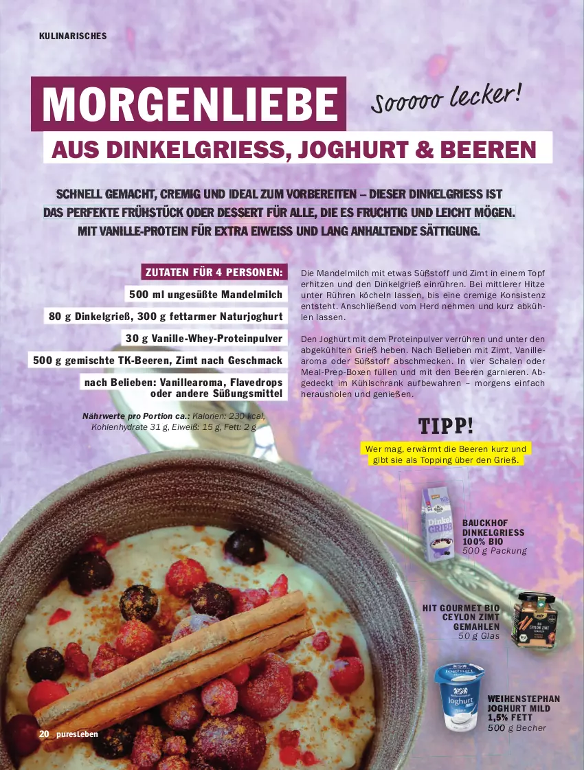 Aktueller Prospekt Hit - pures Leben - von 01.01 bis 31.03.2026 - strona 20 - produkty: Bau, Becher, beere, beeren, bio, dessert, eis, frucht, garnier, joghur, joghurt, kühlschrank, LG, mac, mandel, milch, natur, naturjoghurt, rwe, Schal, Schale, Schrank, Ti, topf, vanille, weihenstephan