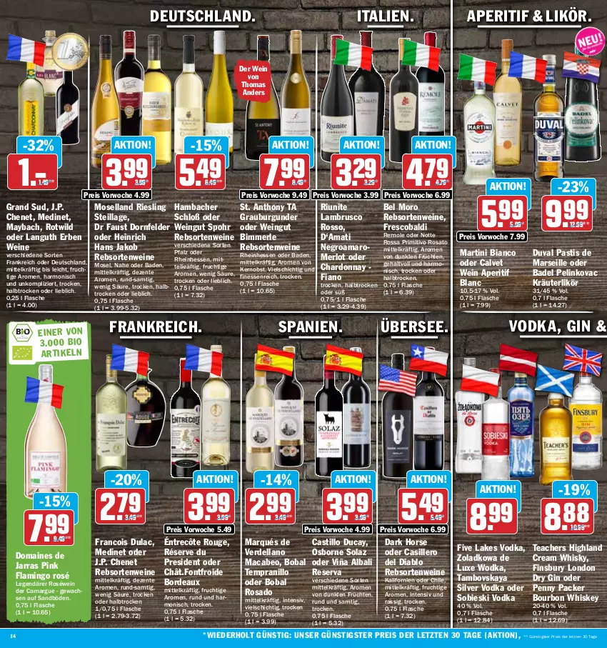 Aktueller Prospekt Hit - Prospekte - von 11.04 bis 15.04.2023 - strona 14 - produkty: aldi, amaro, aperitif, asti, aust, Bad, bourbon, bourbon whiskey, burgunder, camargue, chardonnay, dell, dornfelder, dry gin, eis, ente, erde, finesse, finsbury, flasche, frucht, früchte, früchten, gin, grand sud, grauburgunder, J.P. Chenet, jako, kräuter, kräuterlikör, Lambrusco, likör, london dry, london dry gin, mac, mars, martini, maybach, medinet, merl, merlot, moselland, obst, olaz, osborne, primitivo, rebsortenweine, reis, riesling, rosato, roséwein, rouge, tempranillo, Ti, vodka, wein, weine, whiskey, whisky, Wild, wodka, ZTE