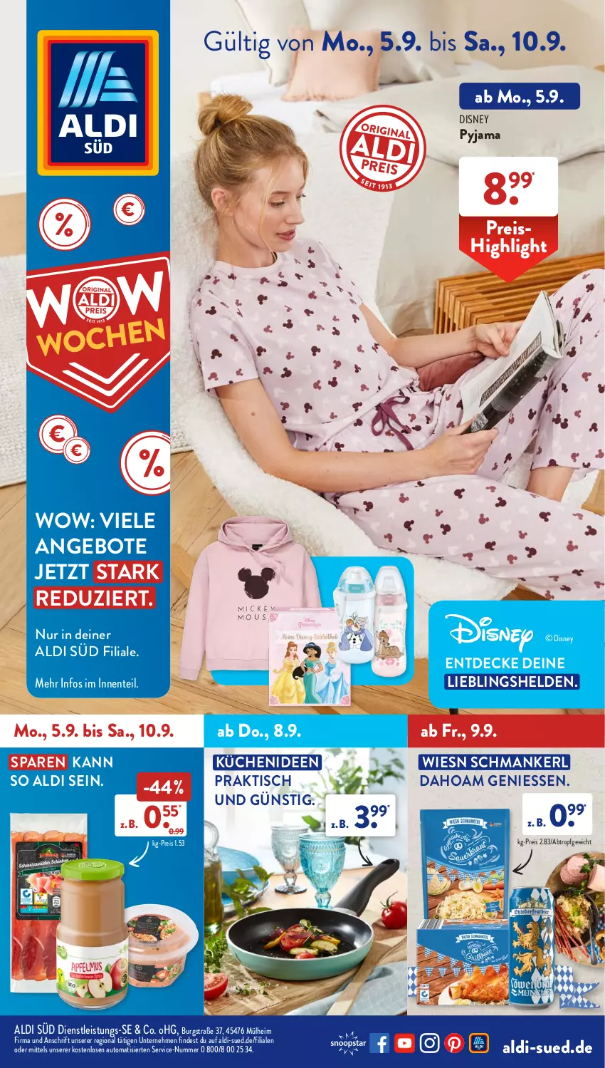 Aktueller Prospekt AldiSud - NÄCHSTE WOCHE - von 05.09 bis 10.09.2022 - strona 1 - produkty: aldi, angebot, angebote, auto, decke, disney, eis, ente, küche, Küchen, Pyjama, reis, Ti, tisch