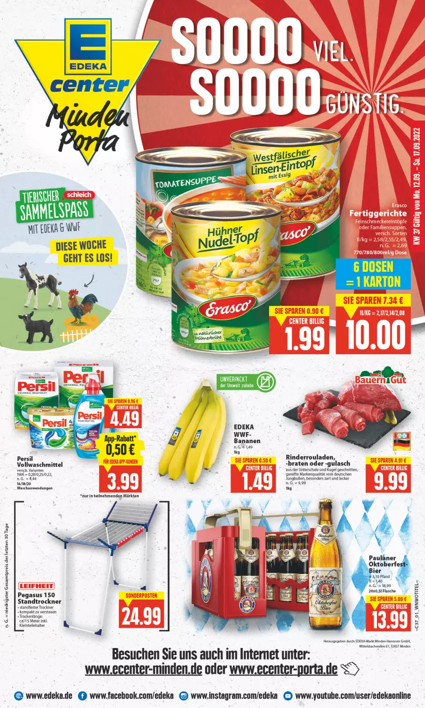 Aktueller Prospekt E Center - Angebote der Woche - von 12.09 bis 17.09.2022 - strona 1 - produkty: asus, banane, bananen, braten, deka, eis, elle, ente, flasche, gulasch, Intel, jungbullen, Kugel, reis, Ria, rind, rinder, Rinderroulade, rinderrouladen, rouladen, Schal, Schale, schnitten, Ti, Trockner, vollwaschmittel, waschmittel, Yo, ZTE