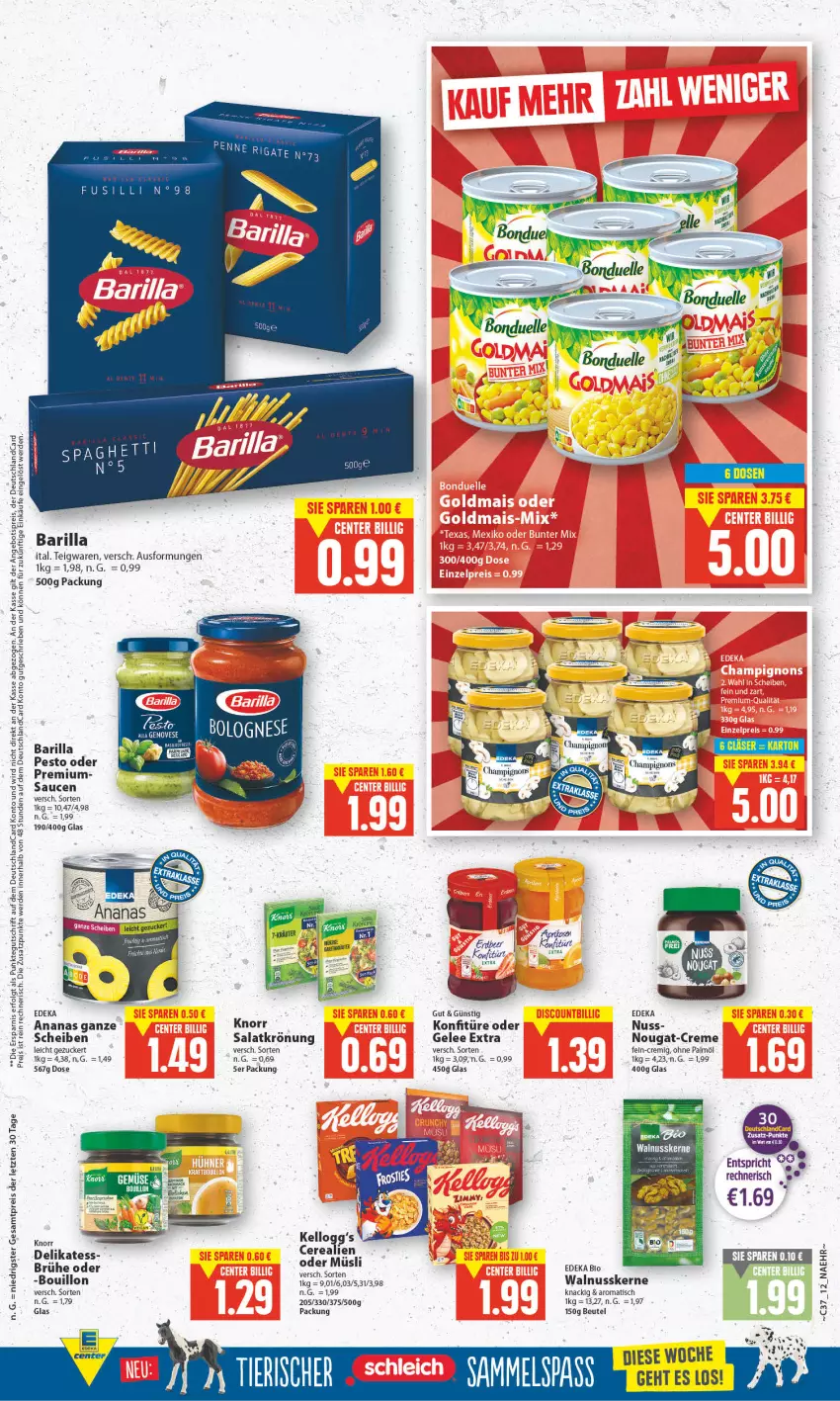 Aktueller Prospekt E Center - Angebote der Woche - von 12.09 bis 17.09.2022 - strona 12 - produkty: ananas, angebot, angebotspreis, barilla, beutel, bio, bonduelle, Brühe, cerealien, creme, deka, deutschlandcard, edeka bio, eis, elle, erde, gelee, knorr, konfitüre, LG, müsli, nuss, ohne palmöl, penne, pesto, reis, salat, salatkrönung, sauce, saucen, teigwaren, Ti, tisch, walnuss, walnusskerne, zucker