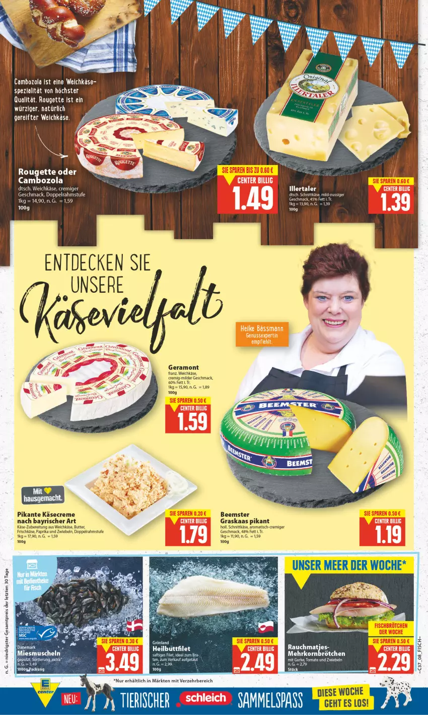 Aktueller Prospekt E Center - Angebote der Woche - von 12.09 bis 17.09.2022 - strona 8 - produkty: Beemster, brötchen, butter, creme, decke, doppelrahmstufe, eis, filet, fisch, frischkäse, Käse, korn, mac, matjes, mehrkornbrötchen, Muscheln, nuss, paprika, Rauch, reis, rouge, rougette, saft, schnittkäse, Spezi, Ti, tisch, weichkäse, Yo, ZTE, zwiebel, zwiebeln