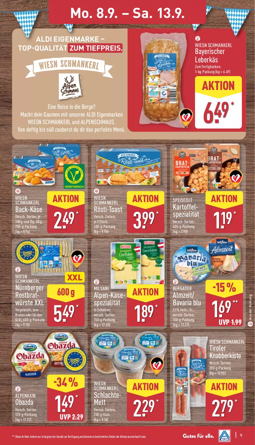 Aktueller Prospekt Aldi Nord - Von Montag - von 08.09 bis 13.09.2025 - strona 13 - produkty: aldi, Alpenhain, bavaria blu, bergader, Berger, braten, dip, eis, grill, kartoffel, Käse, leberkäs, mac, Maus, Mett, nürnberger, obazda, reis, Ria, Spezi, Ti, tiefpreis, toast, ZTE