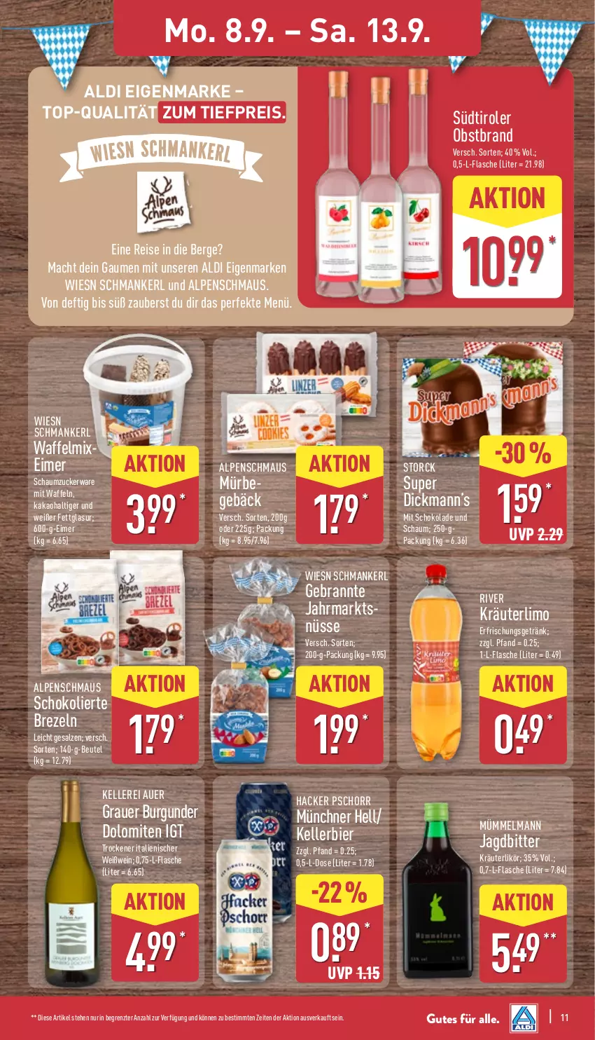 Aktueller Prospekt Aldi Nord - Von Montag - von 08.09 bis 13.09.2025 - strona 15 - produkty: aldi, auer, beutel, bier, brezel, Brezeln, burgunder, eimer, eis, elle, erfrischungsgetränk, flasche, getränk, grauer burgunder, hacker pschorr, kakao, kellerbier, kräuter, kräuterlikör, likör, limo, mac, Maus, obst, Obstbrand, reis, salz, Schaumzucker, schoko, schokolade, storck, südtiroler, Ti, tiefpreis, waffeln, wein, Weißwein, ZTE, zucker