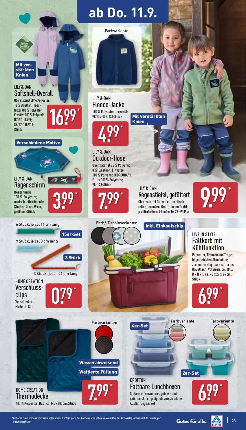 Aktueller Prospekt Aldi Nord - Von Montag - von 08.09 bis 13.09.2025 - strona 27 - produkty: bügel, Crofton, decke, dell, eis, elle, Faltkorb, gin, hose, Jacke, korb, lunchbox, mikrowelle, Mode, Overall, reifen, Ria, Softshell-Overall, spülmaschinen, Ti, Tiere, wasser, ZTE