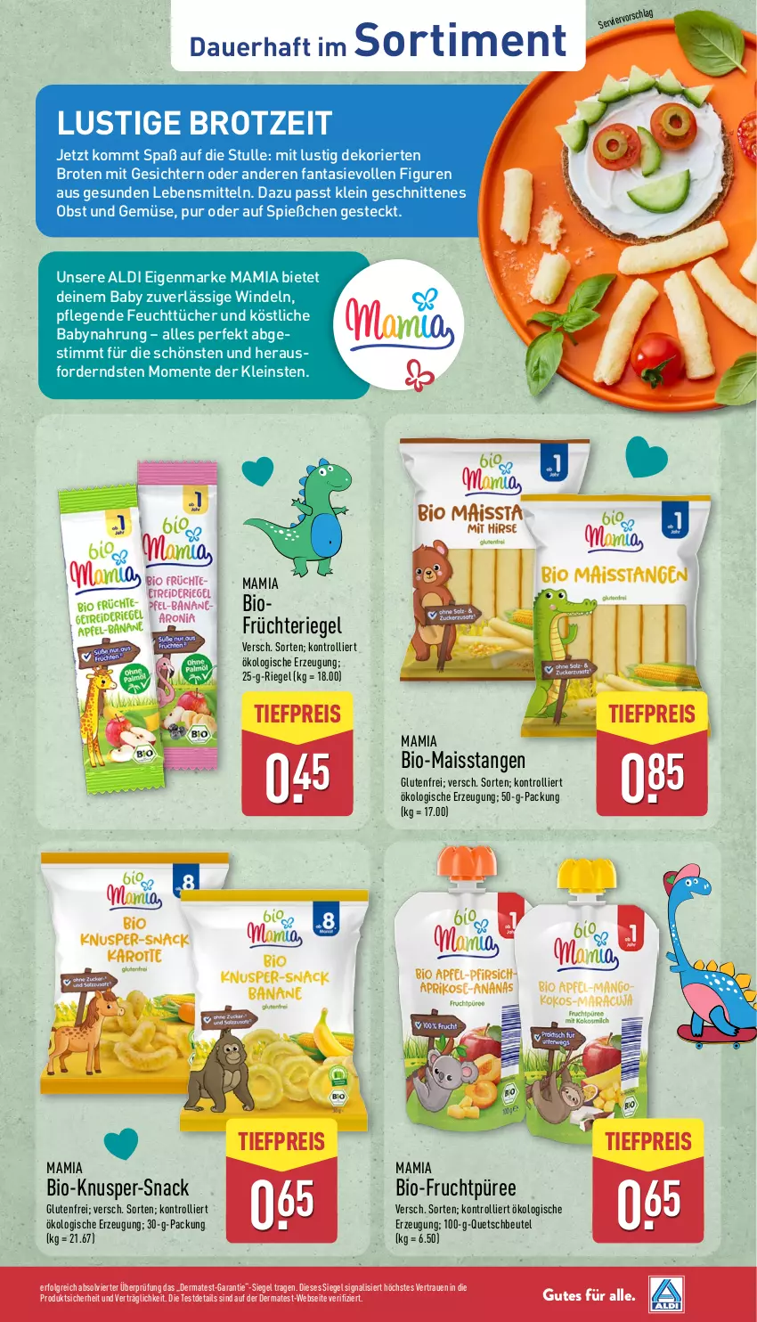 Aktueller Prospekt Aldi Nord - Von Montag - von 08.09 bis 13.09.2025 - strona 43 - produkty: aldi, auer, Babynahrung, beutel, bio, brot, eis, ente, fanta, feuchttücher, frucht, früchte, lebensmittel, LG, Lusti, mais, mam, obst, Obst und Gemüse, püree, quetschbeutel, reis, riegel, schnitten, Signal, snack, Ti, tiefpreis, trolli, tücher, und gemüse, windeln