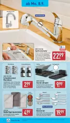 Gazetka promocyjna Aldi Nord - Von Montag - Gazetka - ważna od 13.09 do 13.09.2025 - strona 20 - produkty: armatur, Bau, baumwolle, besteck, besteck-set, brause, Crofton, dell, edelstahl, elle, geschirr, Geschirrabtropfer, gin, korb, messer, Mode, reine baumwolle, Ria, schlauch, spülmaschinen, Spültischarmatur, tablet, tablett, Ti, tisch, tücher, wasser, wolle, ZTE