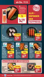 Gazetka promocyjna Aldi Nord - Von Montag - Gazetka - ważna od 13.09 do 13.09.2025 - strona 32 - produkty: aldi, backwaren, bio, braten, brezel, creme, Donut, eis, filet, filets, fleisch, geback, gewürz, grill, grillfackeln, hackfleisch, haselnuss, Käse, lachs, lachsfilet, lachsfilets, Maus, mozzarella, natur, nuss, Ofen, paprika, Plunder, reis, rel, rind, rindfleisch, schinken, schnitzel, schwein, schweine, ssd, Ti, tiefpreis, tisch, wein, weine, Zelt