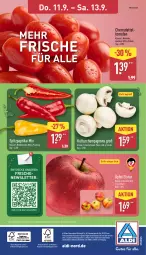 Gazetka promocyjna Aldi Nord - Von Montag - Gazetka - ważna od 13.09 do 13.09.2025 - strona 4 - produkty: aldi, auto, champignon, champignons, magazin, papier, paprika, Schal, Schale, Spitzpaprika, telefon, Ti, tomate, tomaten, ZTE