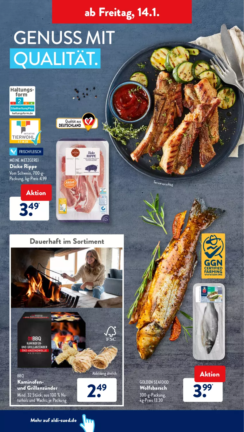 Aktueller Prospekt AldiSud - ALDI Aktuell - von 10.01 bis 15.01.2022 - strona 24 - produkty: aldi, anzünder, auer, eis, fleisch, grill, grillanzünder, Holz, Kamin, Kaminofen, natur, nuss, Ofen, reis, schwein, Ti, wein, wolfsbarsch