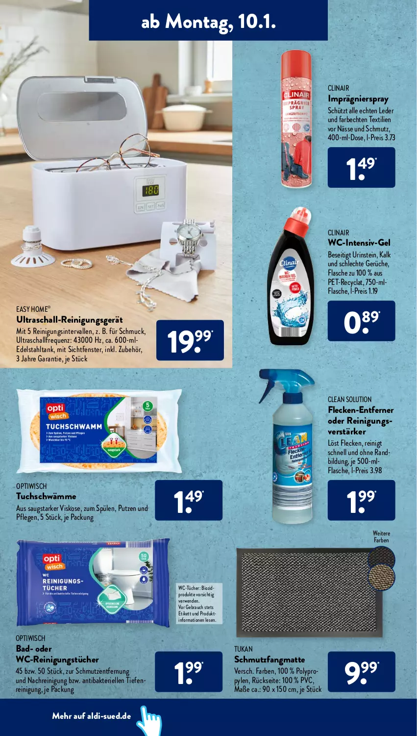 Aktueller Prospekt AldiSud - ALDI Aktuell - von 10.01 bis 15.01.2022 - strona 6 - produkty: aldi, Bad, bio, Clin, edelstahl, eis, elle, fenster, flasche, Optiwisch, Rauch, Reinigung, reinigungstücher, reis, rwe, Schal, Schmuck, schmutzfangmatte, Spülen, Ti, tuc, tücher