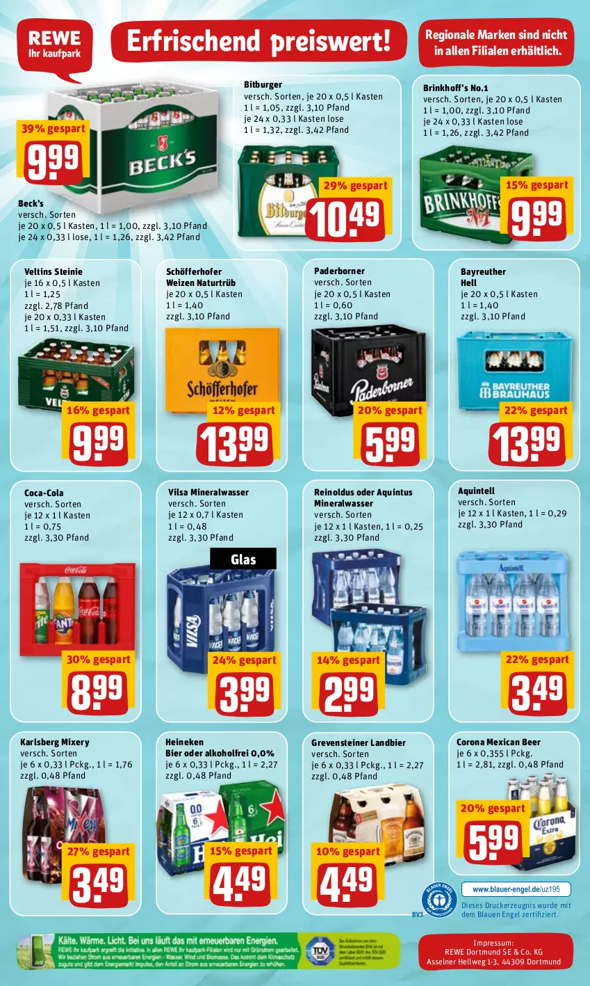 Aktueller Prospekt Rewe - REWE Ihr Kaufpark - von 28.02 bis 05.03.2022 - strona 24 - produkty: alkohol, Alwa, bier, bitburger, burger, coca-cola, cola, corona, drucker, eis, Engel, grevensteiner, heineken, Intel, karlsberg, karlsberg mixery, kerze, mineralwasser, Mixer, mixery, natur, reis, schöfferhofer, steiner, Ti, veltins, vilsa, wasser