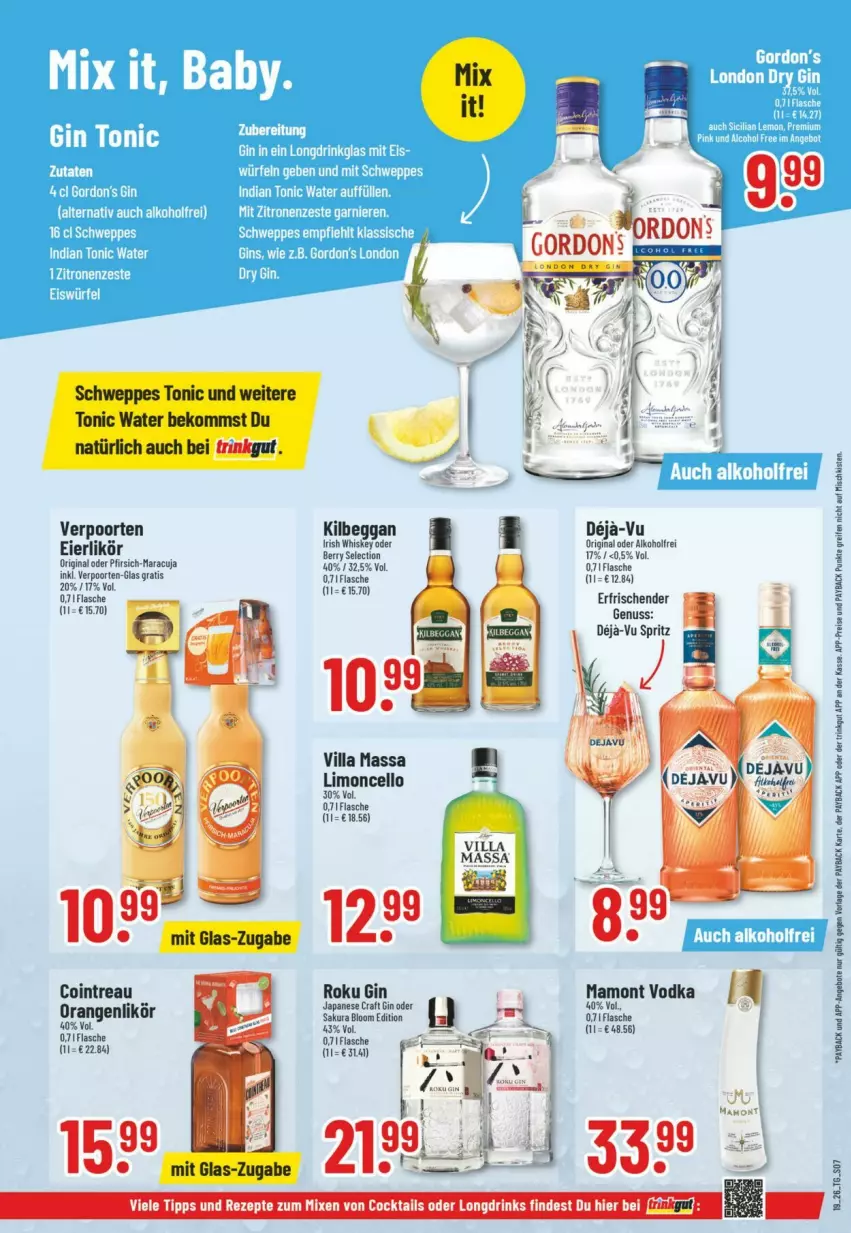 Aktueller Prospekt Trinkgut - Prospekte - von 03.05 bis 09.05.2026 - strona 9 - produkty: alkohol, cocktail, cocktails, drink, drinks, eier, eierlikör, eis, eiswürfel, flasche, garnier, gin, gordon, gordon's, irish whiskey, kilbeggan, likör, limo, mam, maracuja, nuss, orange, orangen, payback, pfirsich, reifen, reis, rezept, rezepte, schweppes, tee, Ti, tonic, tonic water, verpoorten, vodka, whiskey, würfel, zitrone, zitronen