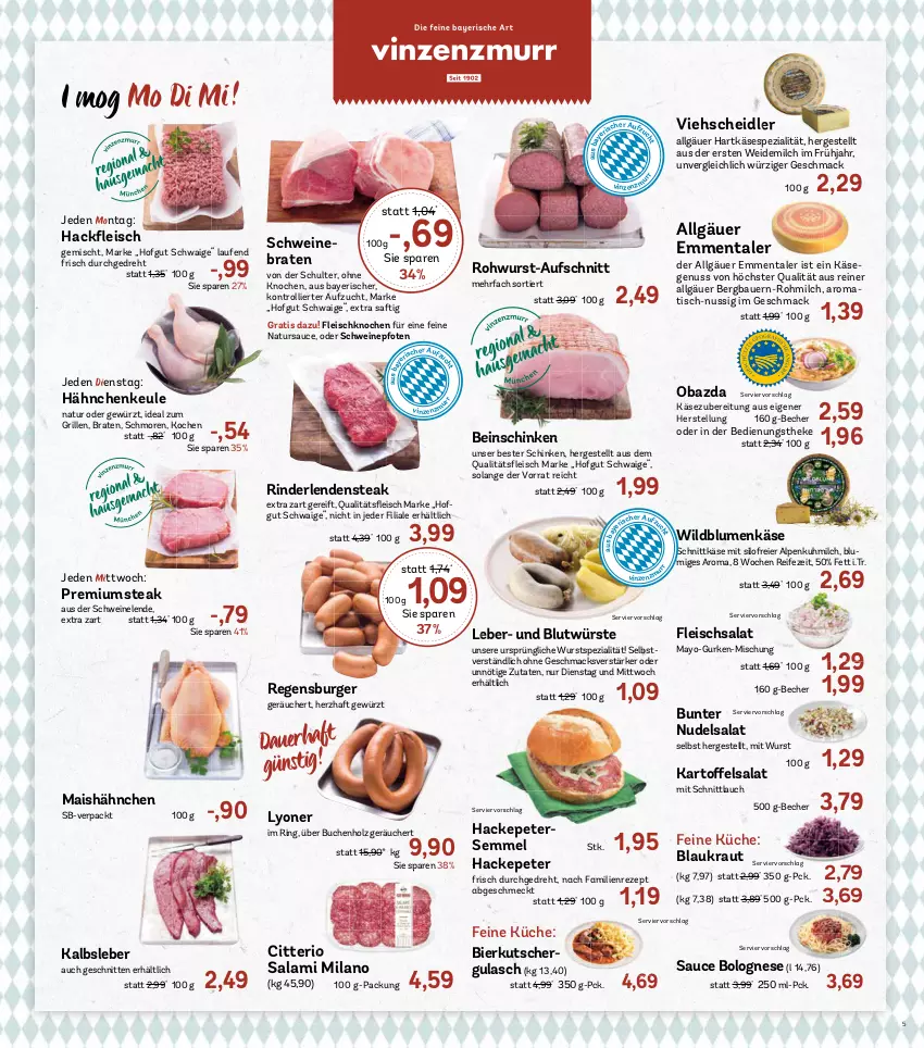 Aktueller Prospekt Aez - Prospekte - von 21.09 bis 26.09.2026 - strona 5 - produkty: auer, aufschnitt, Bau, Bauer, Becher, bier, blume, blumen, bolognese, braten, buch, burger, eier, eis, emmentaler, fleisch, fleischsalat, gewürz, grill, gulasch, gurke, gurken, hartkäse, hofgut, Holz, ideal zum grillen, Kalbsleber, Käse, Kraut, küche, Laufen, LG, lyoner, mac, mais, milch, natur, nudel, nudelsalat, nuss, obazda, regensburger, rezept, rind, rinder, ring, Rohwurst, saft, salami, salat, sauce, schinken, schnitten, schnittkäse, schnittlauch, schwein, schweine, schweinebraten, Semmel, Spezi, steak, Ti, tisch, trolli, weidemilch, wein, weine, Wild, Wildblumenkäse, wurst, Yo