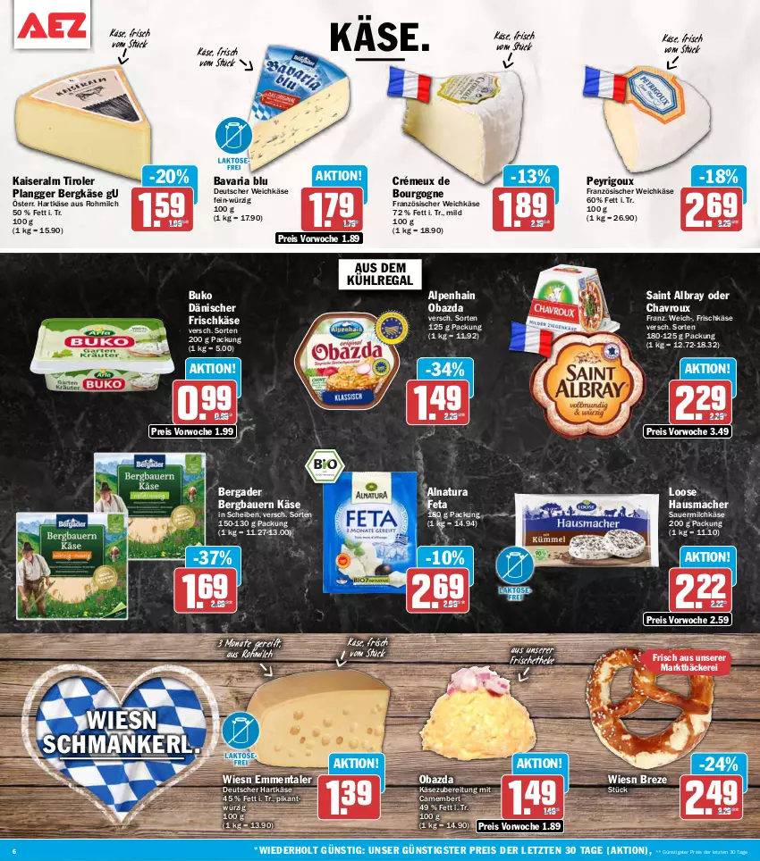 Aktueller Prospekt Aez - Prospekte - von 21.09 bis 26.09.2026 - strona 6 - produkty: albray, Alpenhain, auer, aus dem kühlregal, Bau, Bauer, bavaria blu, bergader, Bergkäse, Bourgogne, Buko, camembert, chavroux, deutscher weichkäse, eis, emmentaler, feta, französischer weichkäse, frischkäse, hartkäse, Hausmacher, Kaiser, Käse, kühlregal, Loose, mac, milch, natur, natura, obazda, regal, reis, Ria, saint albray, Sauermilchkäse, Ti, weichkäse, ZTE