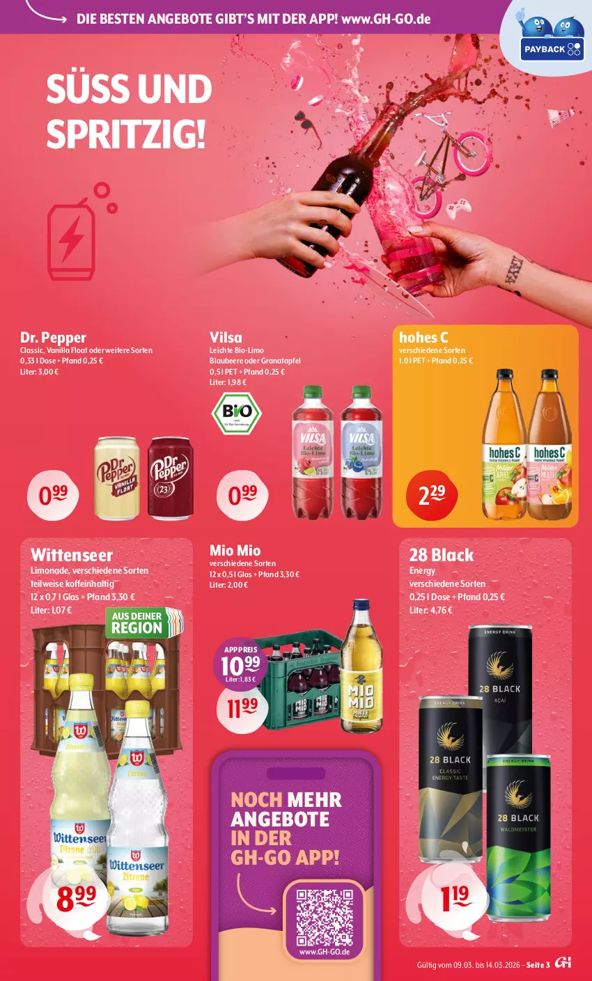 Aktueller Prospekt Getraenke Hoffmann - Prospekte - von 09.03 bis 14.03.2026 - strona 3 - produkty: angebot, angebote, apfel, beere, bio, Blaubeer, blaubeere, eis, grana, granatapfel, Hohes C, lack, limo, limonade, Mio Mio, Rana, reis, Ti, vilsa