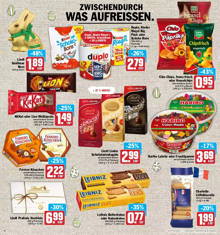 Aktueller Prospekt Aez - Prospekte - von 11.04 bis 16.04.2022 - strona 12 - produkty: arlo, beutel, butter, butterkeks, chio chips, chips, duplo, eis, elle, ferrero, Ferrero Küsschen, frucht, fruchtgummi, funny-frisch, haribo, kakao, keks, kekse, Kinder, kinder riegel, kitkat, Kugel, Lakritz, leibniz, lindor, lindt, lion, Löffel, nuss, reis, reiss, riegel, schoko, schokolade, schokoladen, teller, Ti