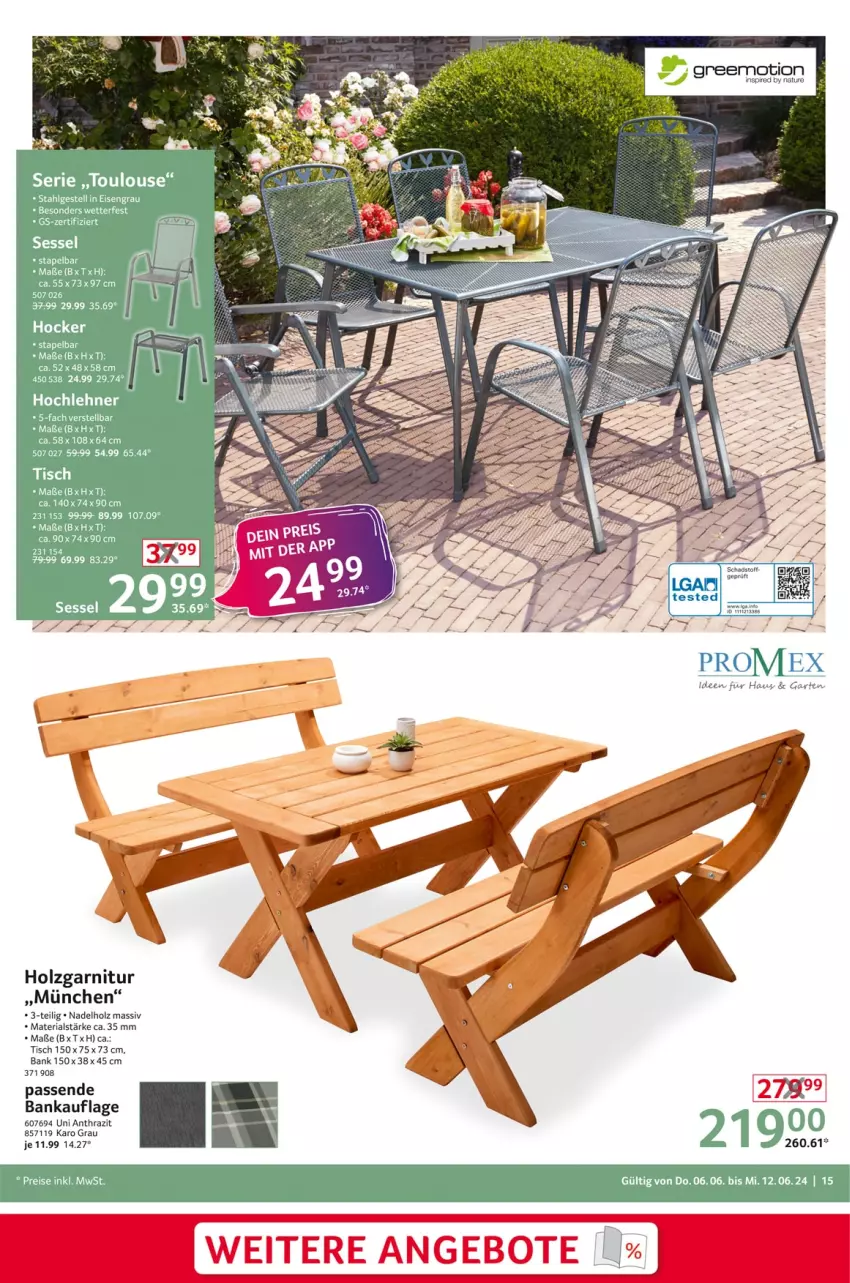 Aktueller Prospekt Selgros - Non Food - von 06.06 bis 12.06.2024 - strona 15 - produkty: angebot, angebote, Bank, garnitur, greemotion, Holz, natur, Ria, Ti, tisch