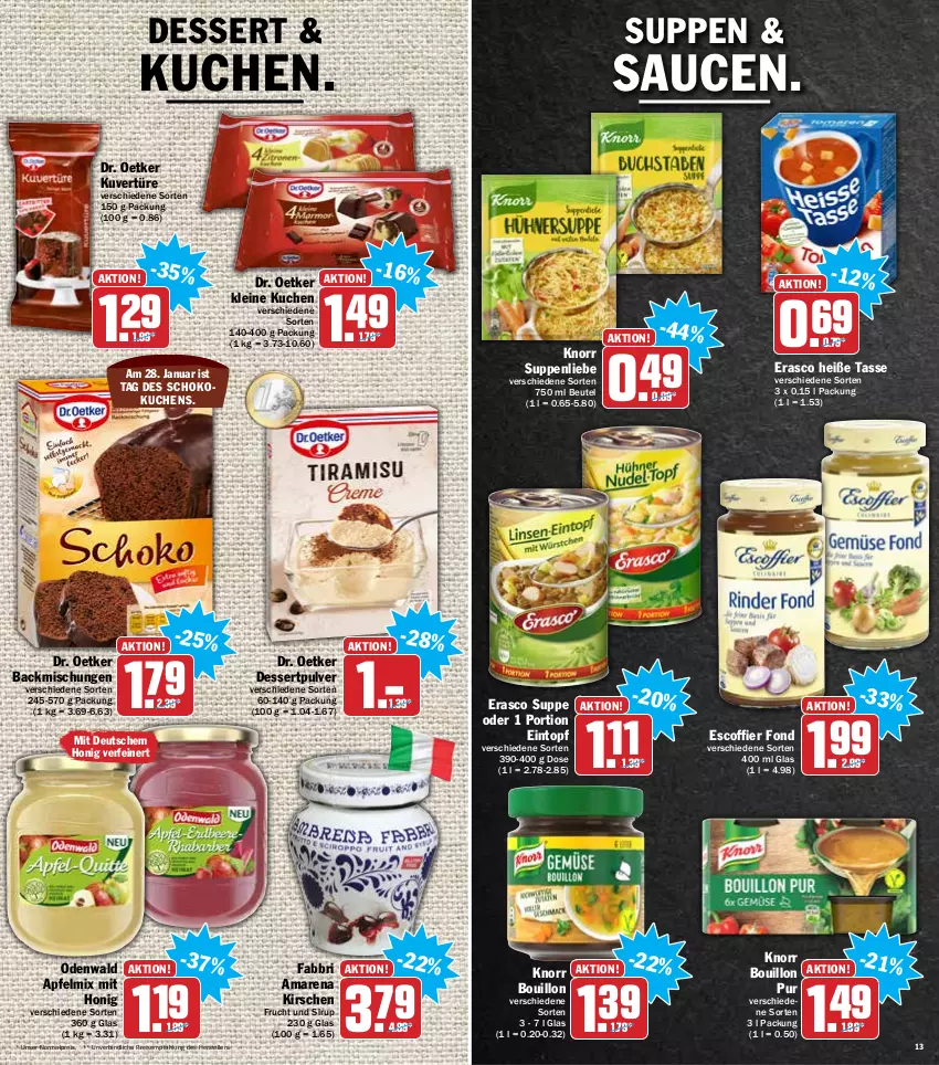 Aktueller Prospekt Hit - Prospekte - von 24.01 bis 29.01.2022 - strona 13 - produkty: apfel, backmischung, Backmischungen, beutel, dessert, Dr. Oetker, eintopf, eis, elle, erasco, frucht, honig, kirsch, kirsche, kirschen, knorr, kuchen, leine, odenwald, reis, sauce, saucen, schoko, sirup, suppe, suppen, suppenliebe, tasse, teller, Ti, topf