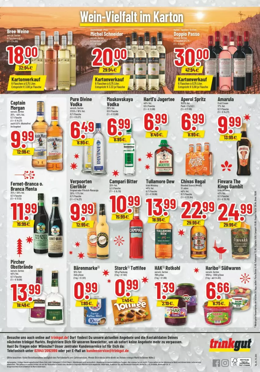 Aktueller Prospekt Trinkgut - Prospekte - von 08.12 bis 14.12.2024 - strona 10 - produkty: amarula, angebot, angebote, aperol, bärenmarke, bree, campari, Cap, eier, eierlikör, eis, elle, Fernet, flasche, likör, moskovskaya, obst, pircher, regal, reis, rotkohl, socken, storck, telefon, Ti, tullamore, verpoorten, vodka, ZTE