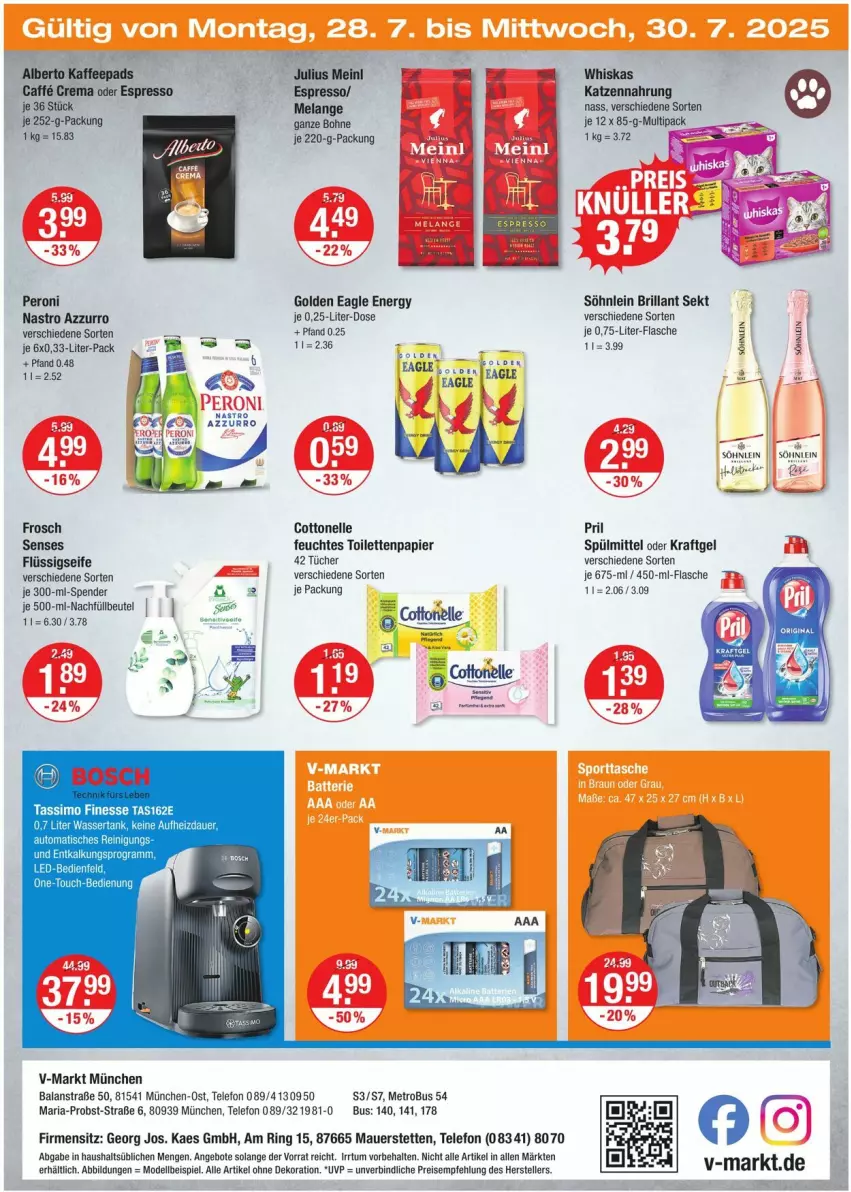 Aktueller Prospekt Vmarkt - Prospekte - von 24.07 bis 30.07.2025 - strona 20 - produkty: alle artikel ohne dekoration, angebot, angebote, auer, auto, beutel, bohne, brillant sekt, caffe, cottonelle, dekoration, dell, eis, Elan, elle, espresso, feuchtes toilettenpapier, finesse, flasche, flüssigseife, Frosch, Julius Meinl, kaes, kaffee, kaffeepads, katzennahrung, kraft, Metro, Mode, obst, oder espresso, papier, Peroni, pril, Reinigung, reis, Ria, ring, Seife, sekt, sim, söhnlein, söhnlein brillant, spülmittel, tassimo, telefon, teller, Ti, tisch, toilettenpapier, tücher, wasser, wassertank, whiskas