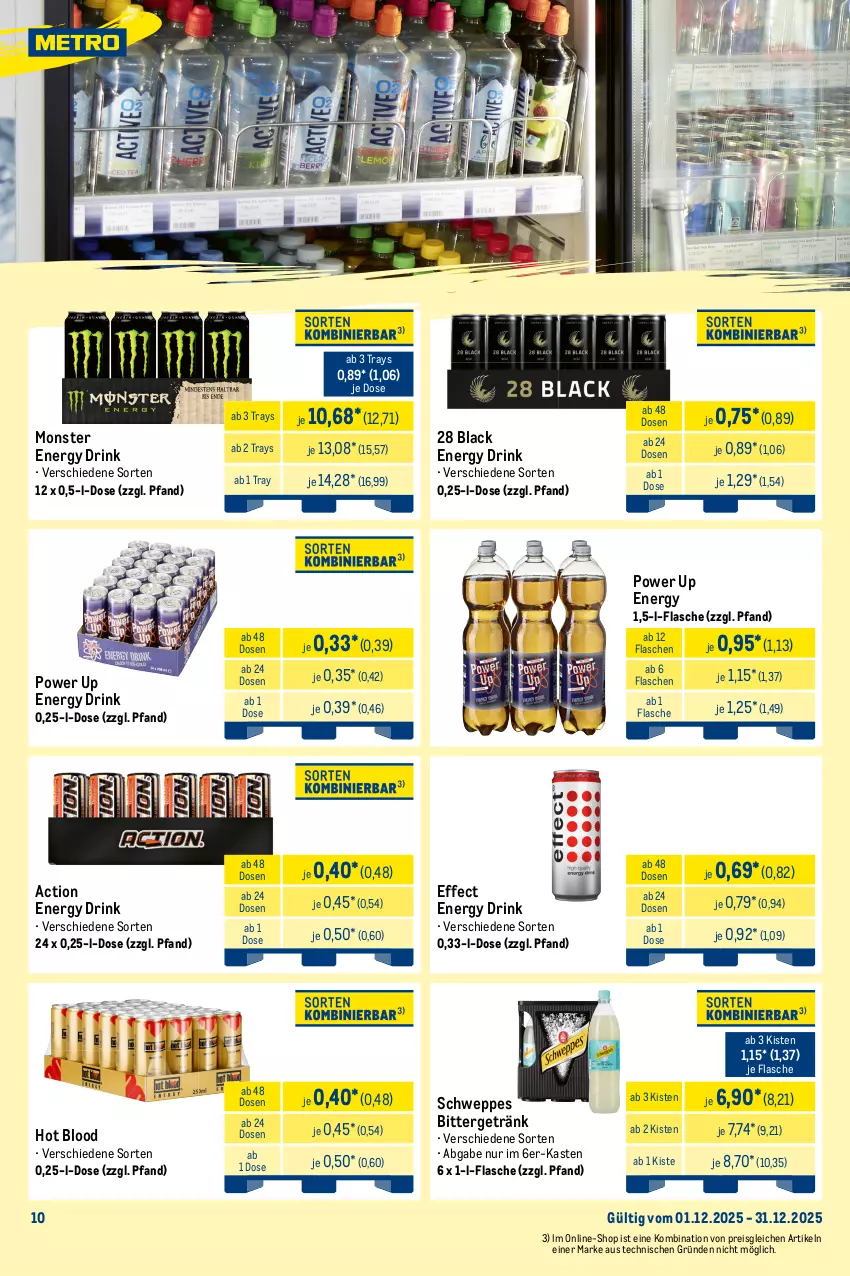 Aktueller Prospekt Metro - Monats-Mix - von 01.12 bis 31.12.2025 - strona 10 - produkty: Alwa, brunnen, drink, Effect, eis, eiskaffee, energy drink, flasche, gerolsteine, gerolsteiner, getränk, hochwald, kaffee, kakao, lack, milch, mineralwasser, monster, Monster Energy, reis, schweppes, steiner, Ti, tiefpreis, vita, volvic, wasser