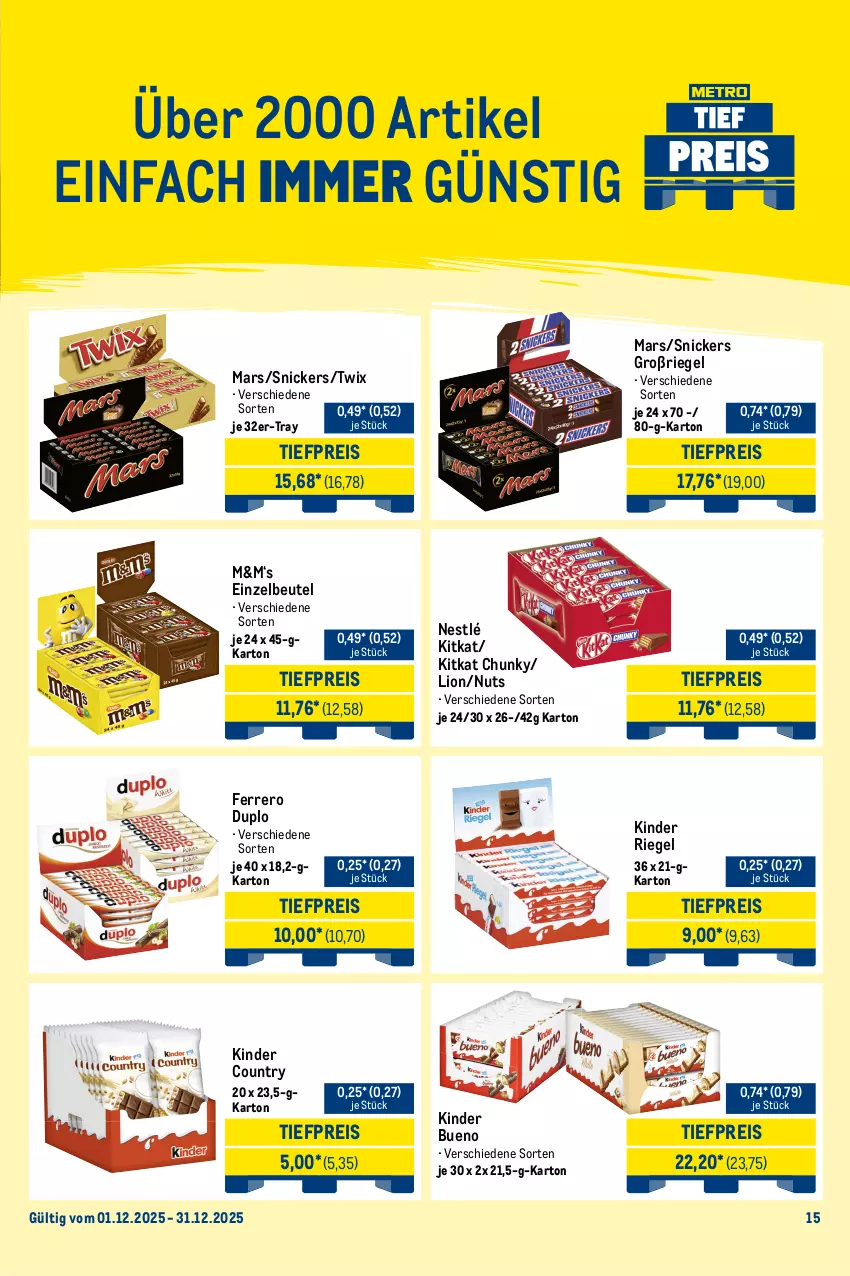 Aktueller Prospekt Metro - Monats-Mix - von 01.12 bis 31.12.2025 - strona 15 - produkty: angebot, beutel, chips, chipsfrisch, crunchips, duplo, eis, ferrero, Funny Frisch, Kinder, kinder bueno, kinder country, kinder riegel, kitkat, lion, lorenz, lorenz crunchips, mars, Metro, metro gastro, nestlé, pringles, reis, riegel, ring, snickers, Ti, tiefpreis, twix