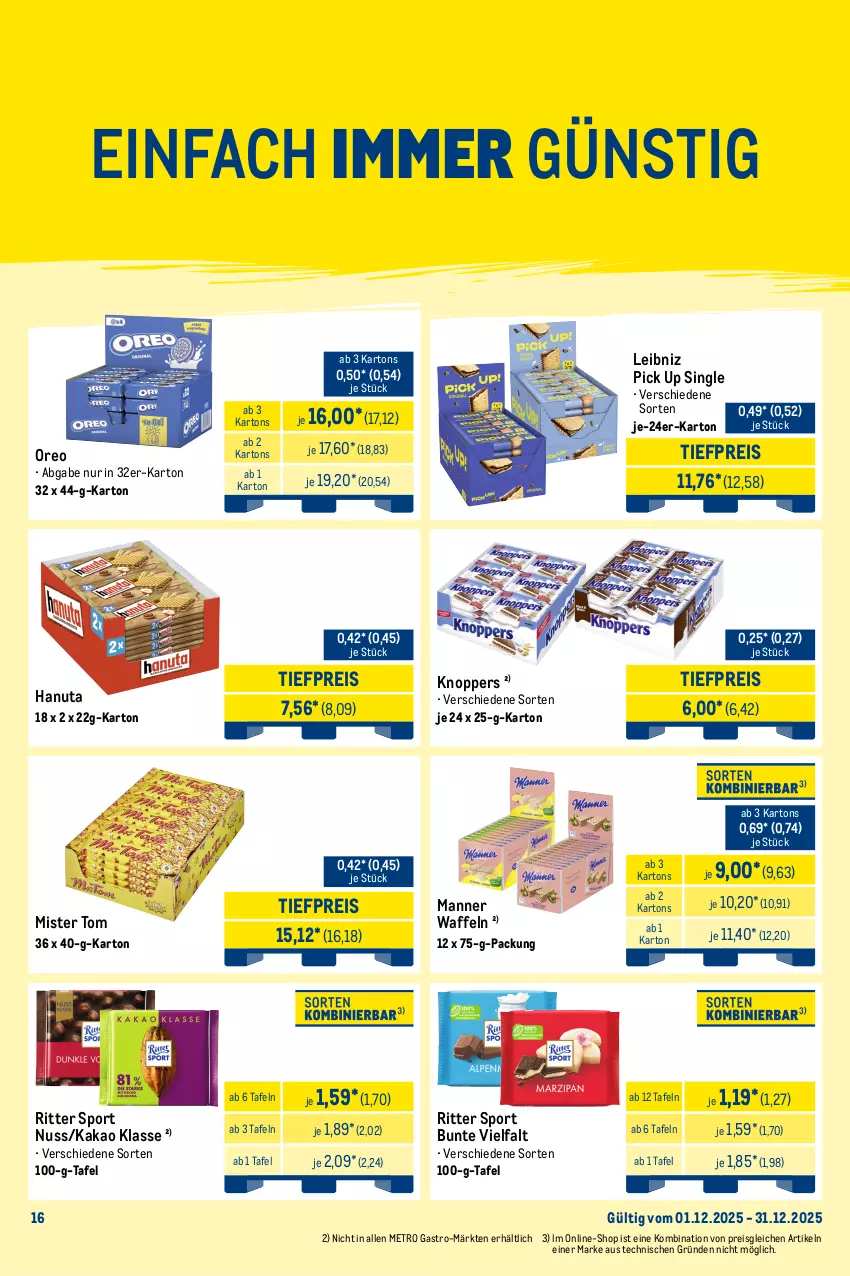 Aktueller Prospekt Metro - Monats-Mix - von 01.12 bis 31.12.2025 - strona 16 - produkty: Becher, chupa, chupa chups, decke, Deckel, dip, eis, hanuta, kaffee, kakao, Kinder, knoppers, leibniz, Lutscher, Manner, Metro, metro gastro, nuss, oreo, papier, reis, ritter, ritter sport, sahne, Sport, Ti, tiefpreis, waffeln, zucker