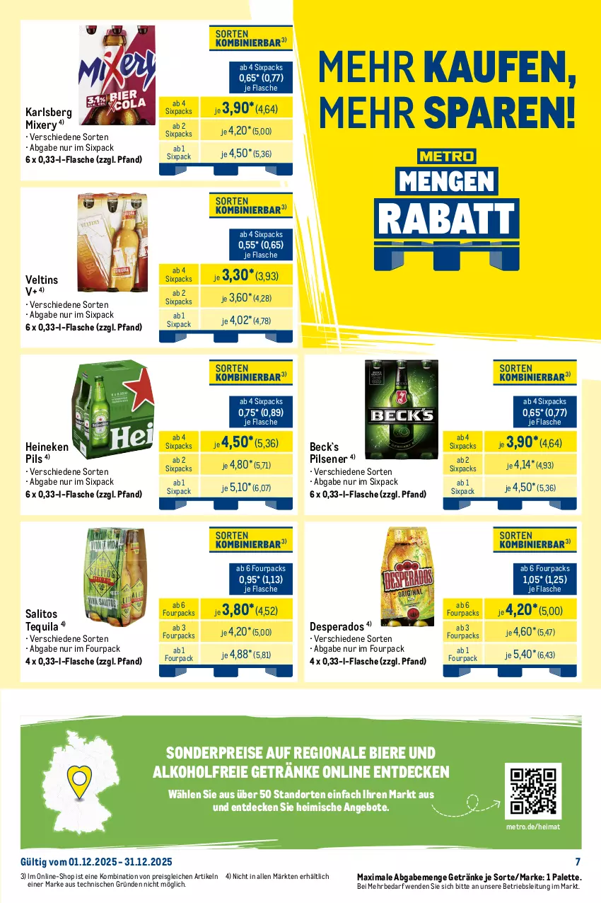 Aktueller Prospekt Metro - Monats-Mix - von 01.12 bis 31.12.2025 - strona 7 - produkty: alkohol, alkoholfreie getränke, angebot, angebote, bier, Biere, bitburger, burger, decke, desperados, eis, flasche, getränk, getränke, gin, heineken, karlsberg, karlsberg mixery, krombache, krombacher, Metro, Mixer, mixery, Palette, pils, pilsener, premium pils, reis, steiner, tequila, Ti, veltins, warsteiner
